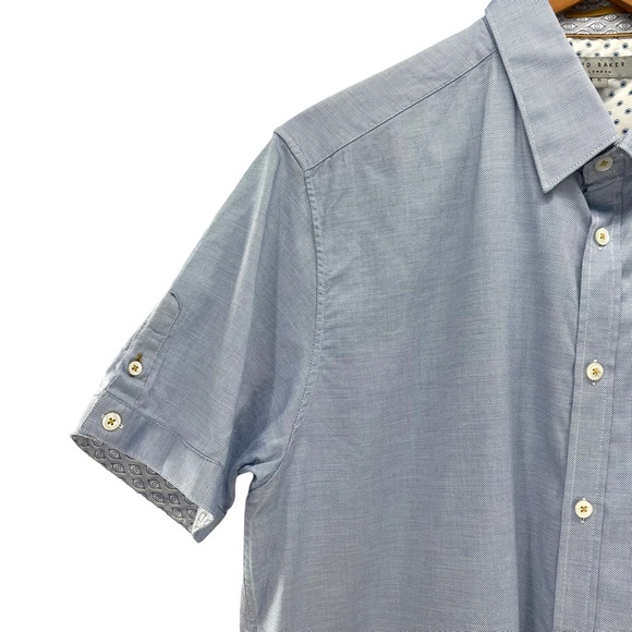 Ted Baker London Size 5 Short Sleeve Button Down Shirt DBL Button Sleeve Accent - Picture 4 of 11